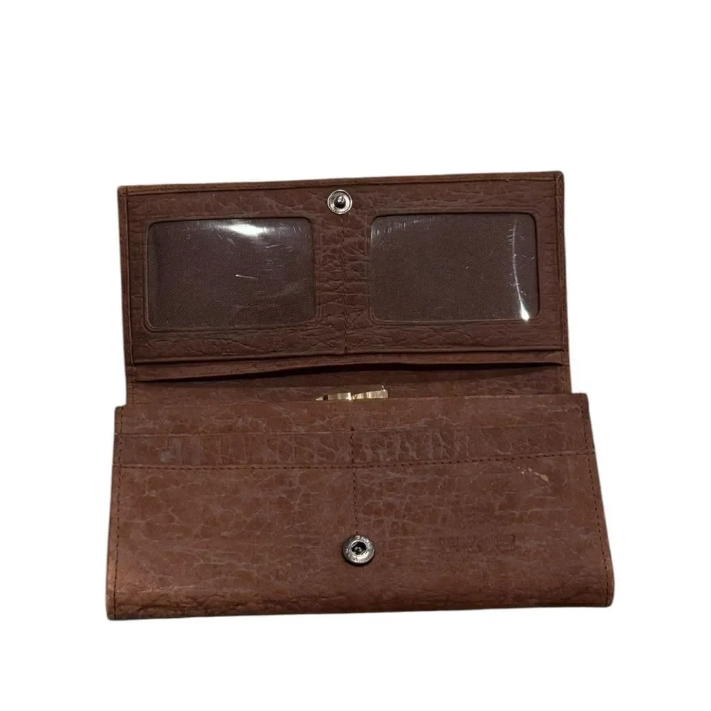Elephant Genuine Leather Brown Long Wallet